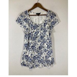 Whimsical Tamara H. Womens Large Blue Butterfly Print Layered Flutter Sleeve Top